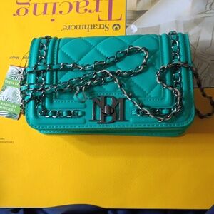 Badgley Mischka Mint Quilted Vegan Leather Crossbody Bag